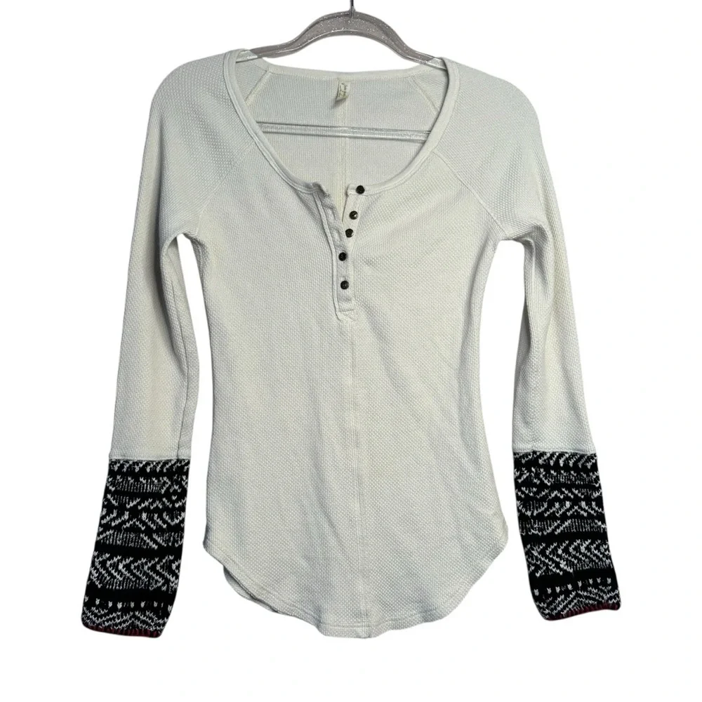 Free People Alpine Cuff Sleeve Knit Thermal Boho Long Sleeve Top M E15